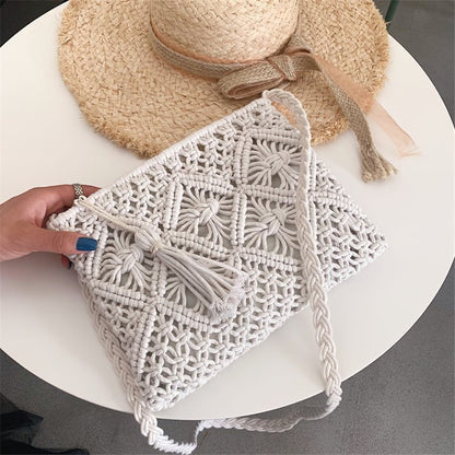 Handmade crochet straw knit woven summer bag for women from the summer collection