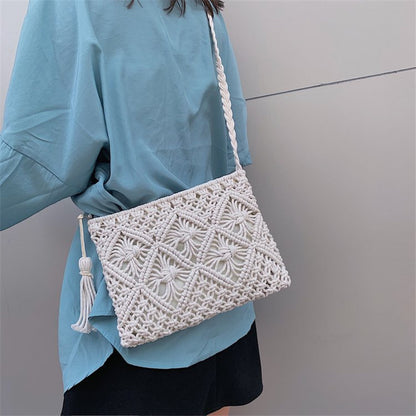 Handmade crochet straw knit woven summer bag for women from the summer collection