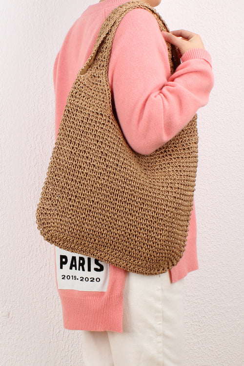 Handmade crochet straw knit woven summer bag for women from the summer collection