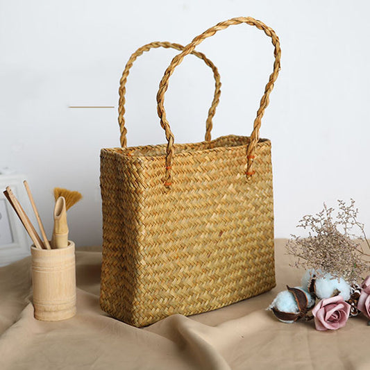 Handmade crochet straw knit woven summer bag for women from the summer collection