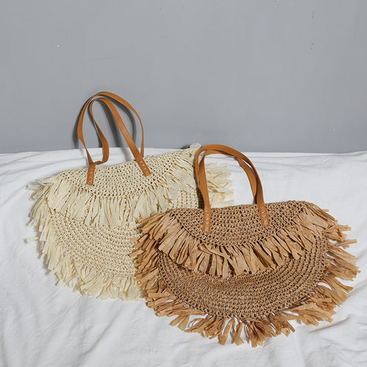 Handmade crochet straw knit woven summer bag for women from the summer collection