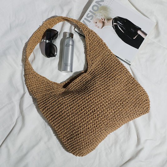 Handmade crochet straw knit woven summer bag for women from the summer collection