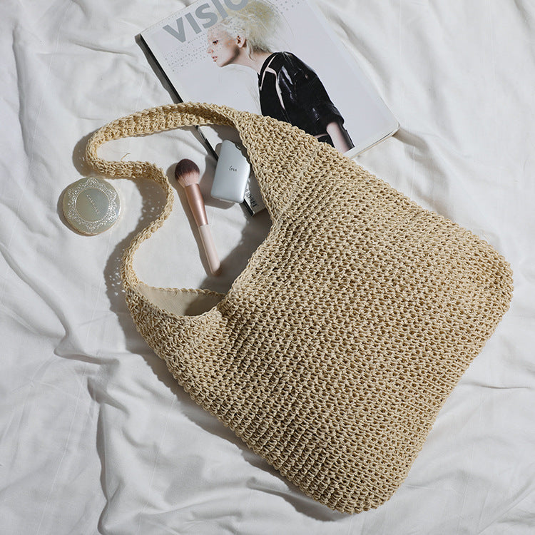 Handmade crochet straw knit woven summer bag for women from the summer collection