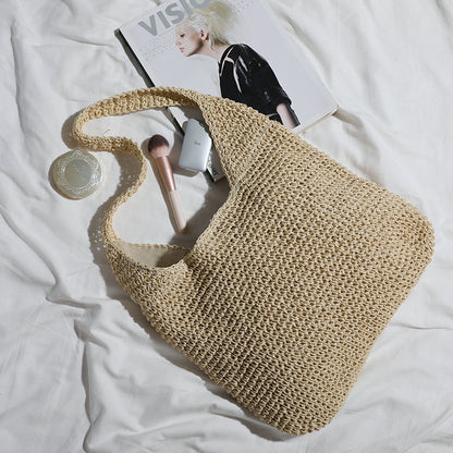 Handmade crochet straw knit woven summer bag for women from the summer collection
