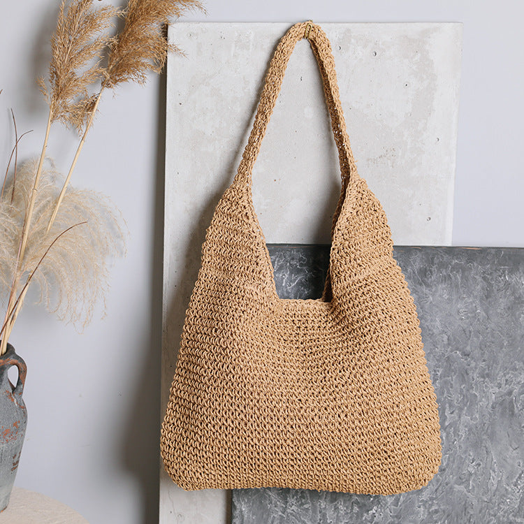 Handmade crochet straw knit woven summer bag for women from the summer collection