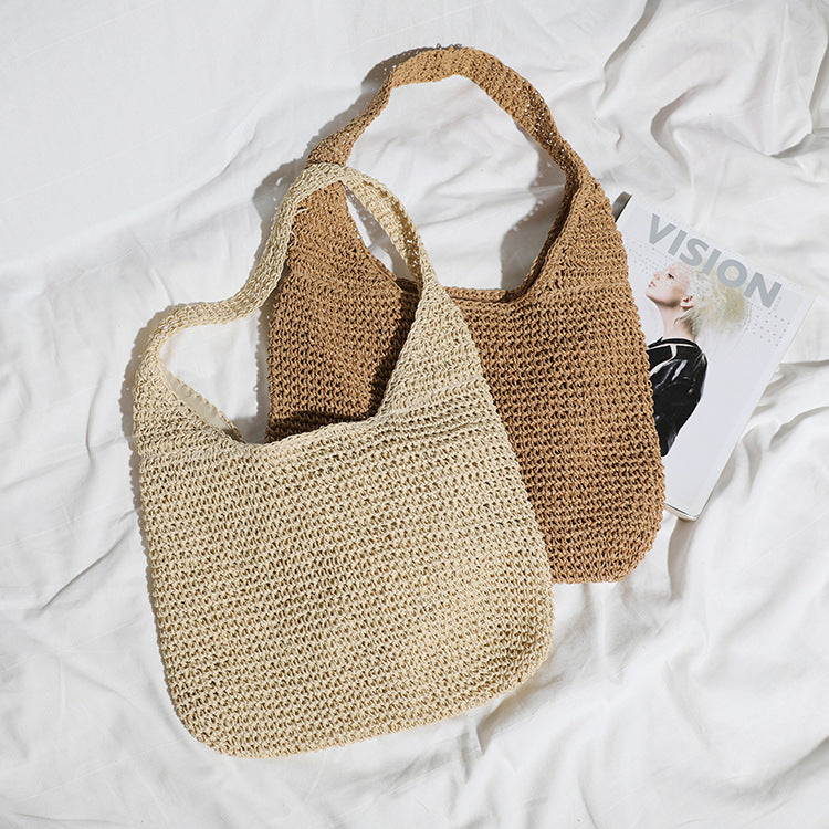 Handmade crochet straw knit woven summer bag for women from the summer collection