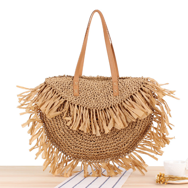 Handmade crochet straw knit woven summer bag for women from the summer collection