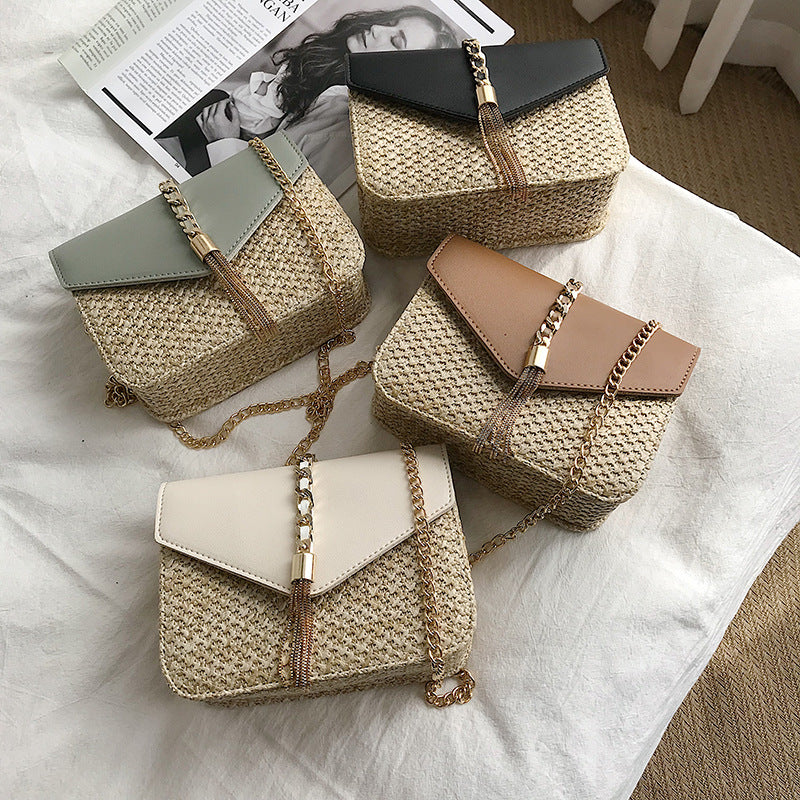Handmade crochet straw knit woven summer bag for women from the summer collection