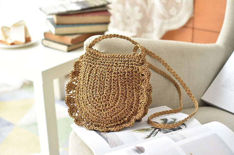 Handmade crochet straw knit woven summer bag for women from the summer collection