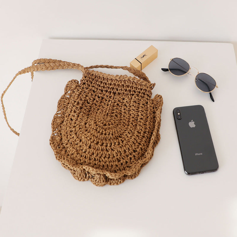 Handmade crochet straw knit woven summer bag for women from the summer collection