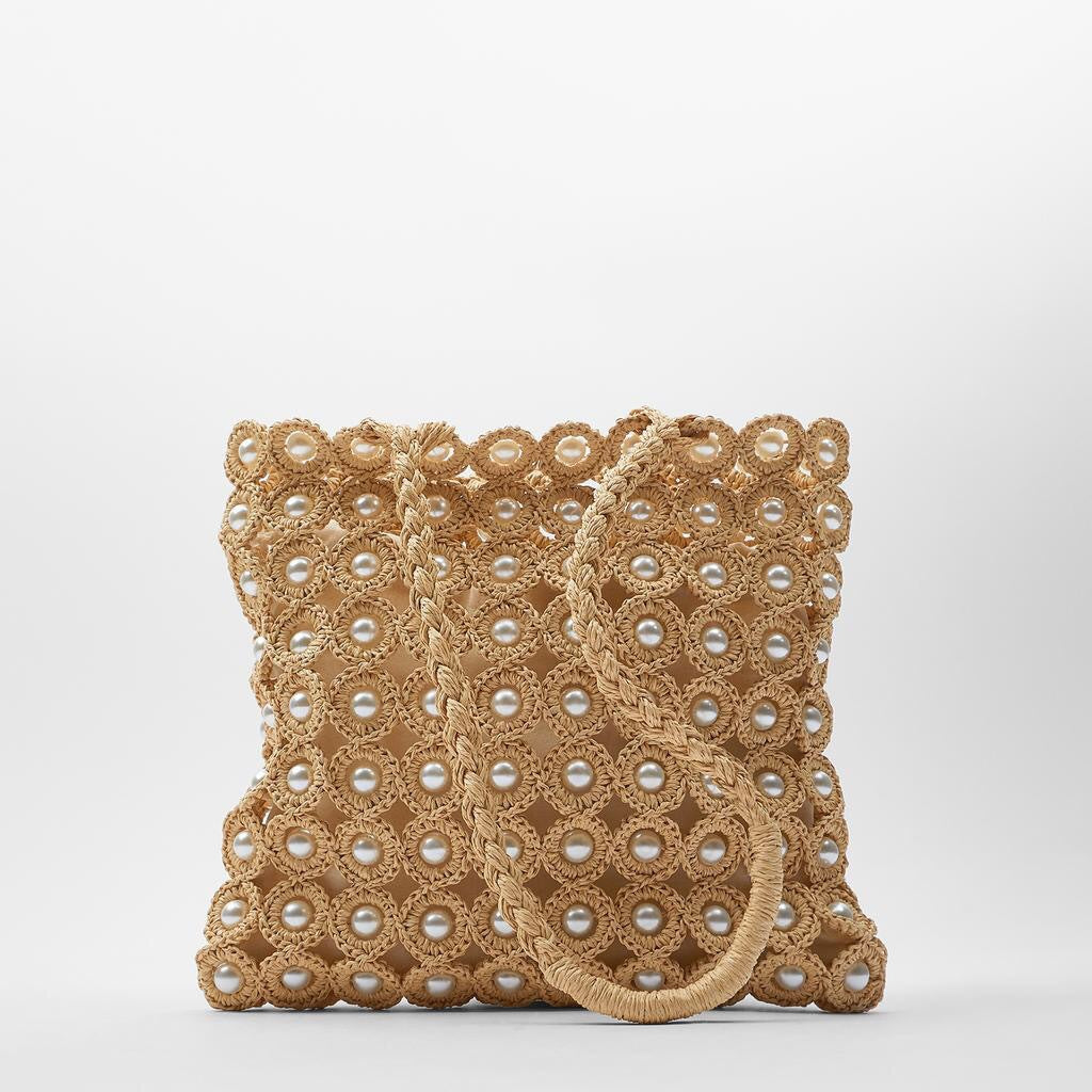 Handmade crochet straw knit woven summer bag for women from the summer collection