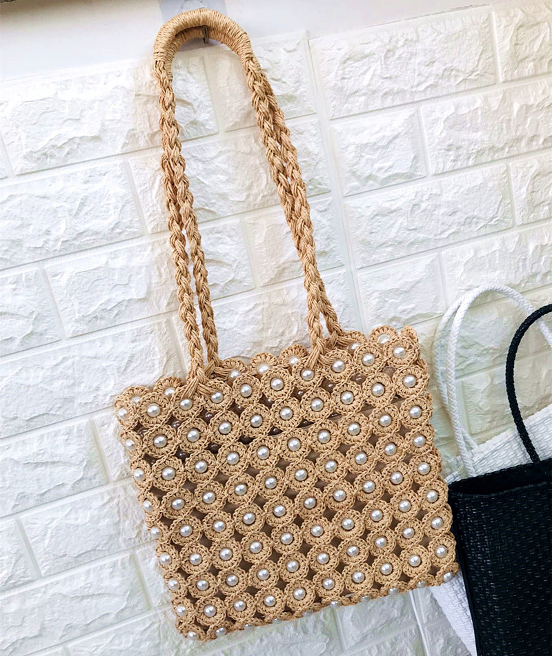 Handmade crochet straw knit woven summer bag for women from the summer collection