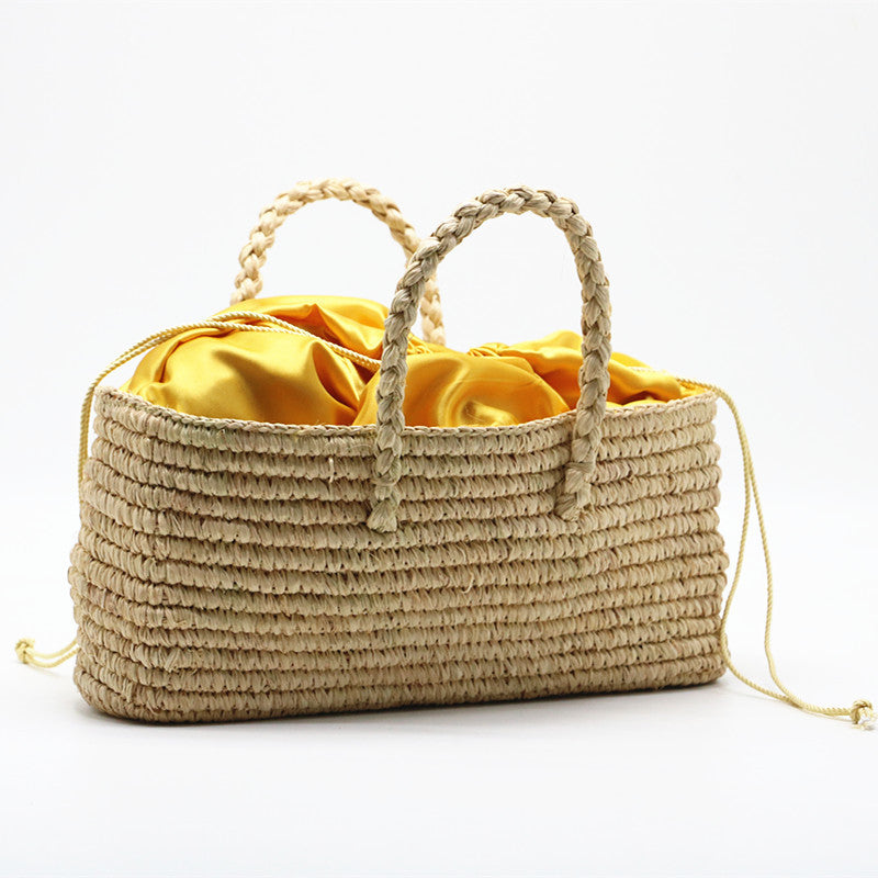 Handmade crochet straw knit woven summer bag for women from the summer collection