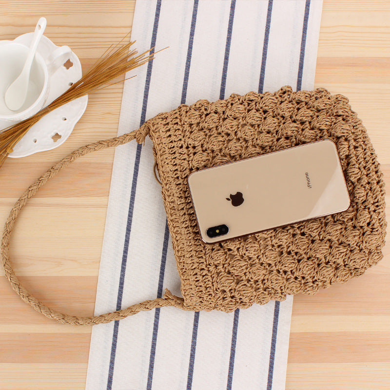 Handmade crochet straw knit woven summer bag for women from the summer collection