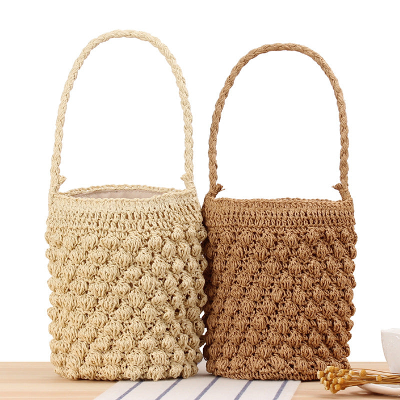 Handmade crochet straw knit woven summer bag for women from the summer collection