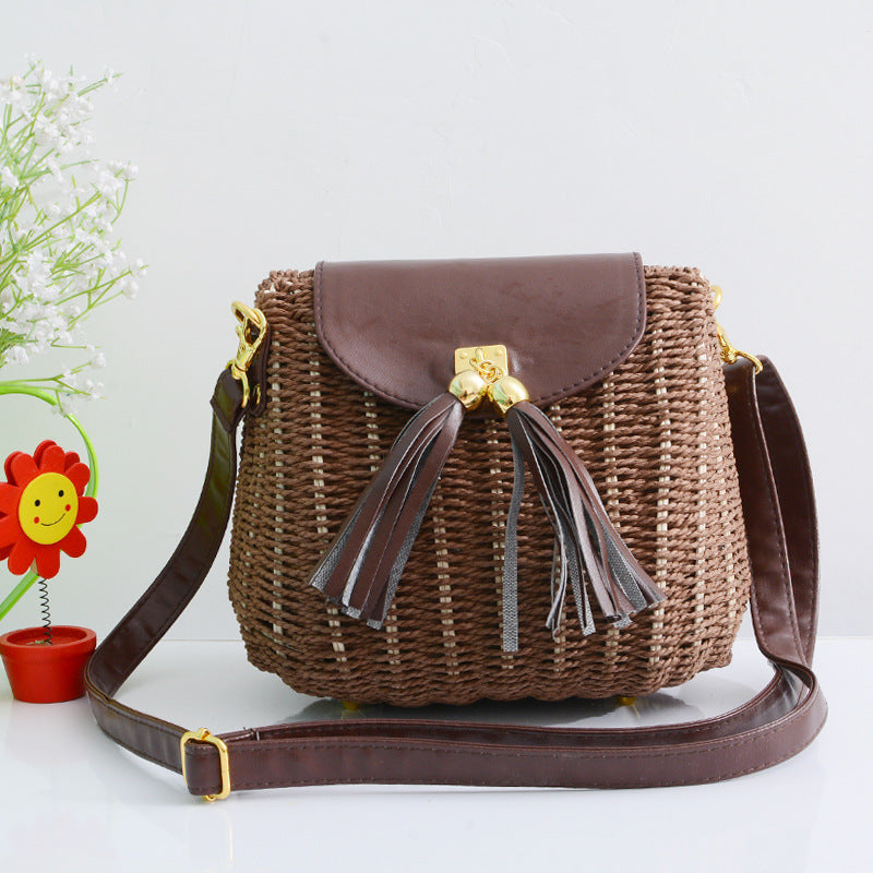 Handmade crochet straw knit woven summer bag for women from the summer collection