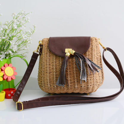 Handmade crochet straw knit woven summer bag for women from the summer collection