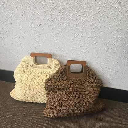 Handmade crochet straw knit woven summer bag for women from the summer collection