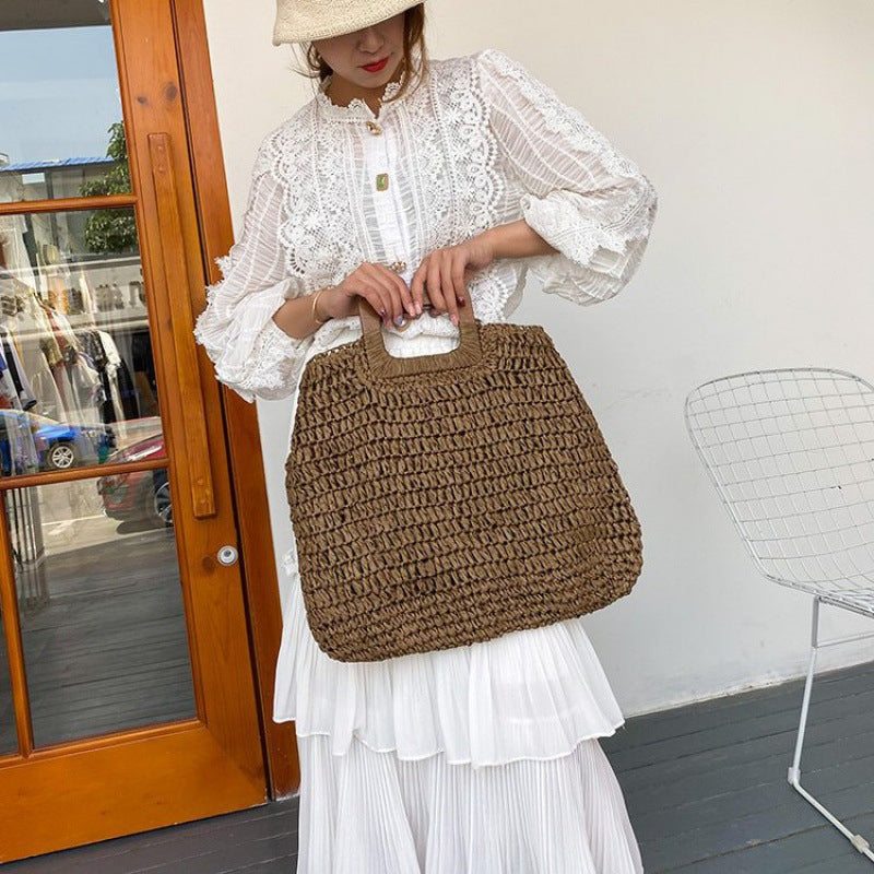 Handmade crochet straw knit woven summer bag for women from the summer collection