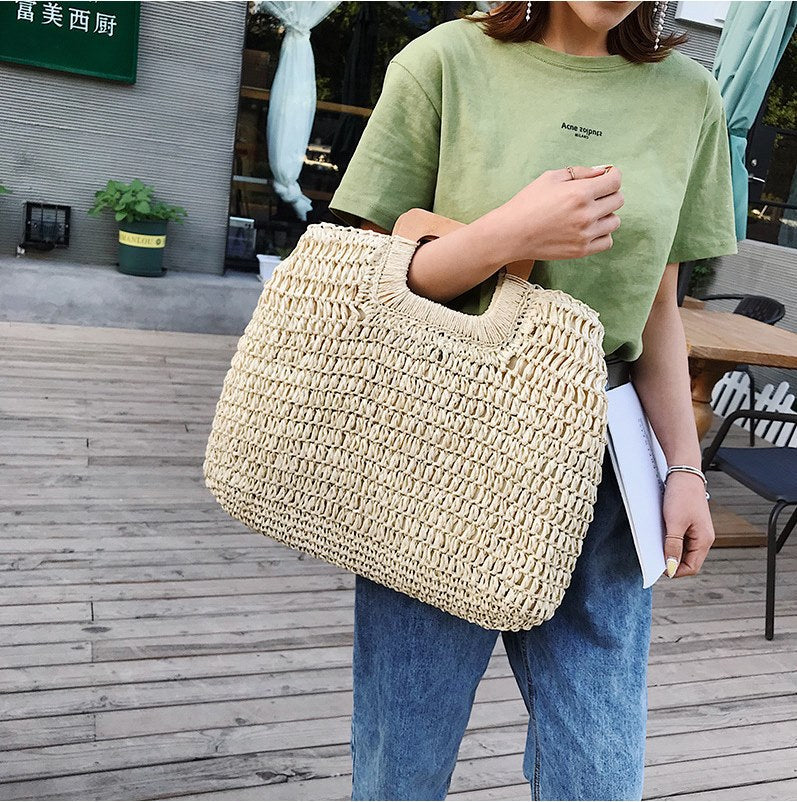 Handmade crochet straw knit woven summer bag for women from the summer collection