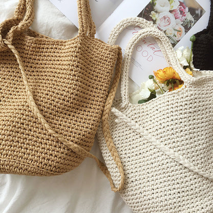 Handmade crochet straw knit woven summer bag for women from the summer collection