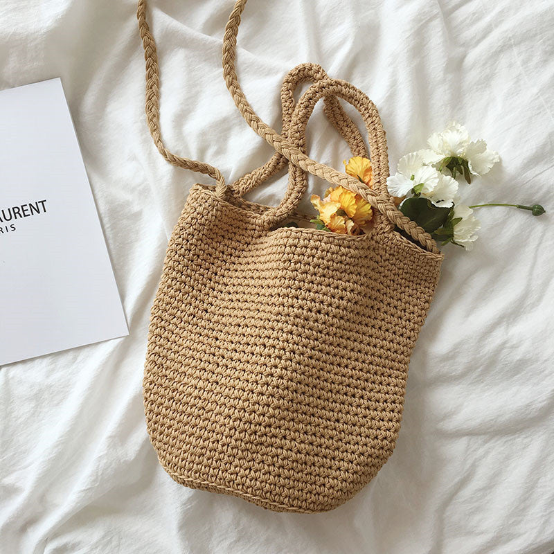 Handmade crochet straw knit woven summer bag for women from the summer collection