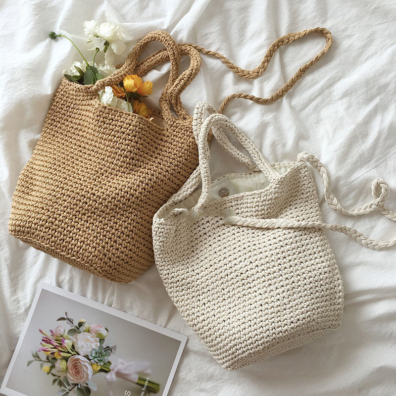 Handmade crochet straw knit woven summer bag for women from the summer collection