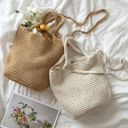 Handmade crochet straw knit woven summer bag for women from the summer collection