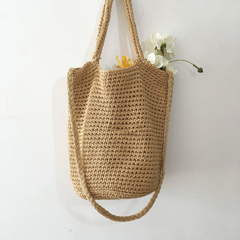 Handmade crochet straw knit woven summer bag for women from the summer collection