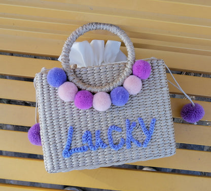 Handmade crochet straw knit woven summer bag for women from the summer collection