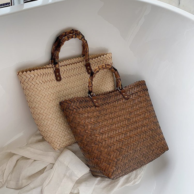 Handmade crochet straw knit woven summer bag for women from the summer collection