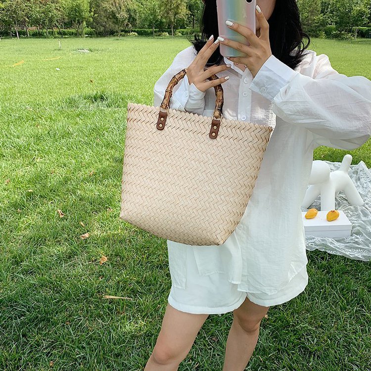 Handmade crochet straw knit woven summer bag for women from the summer collection