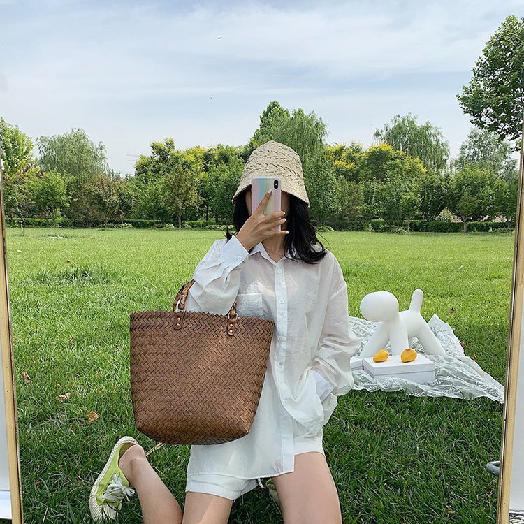 Handmade crochet straw knit woven summer bag for women from the summer collection