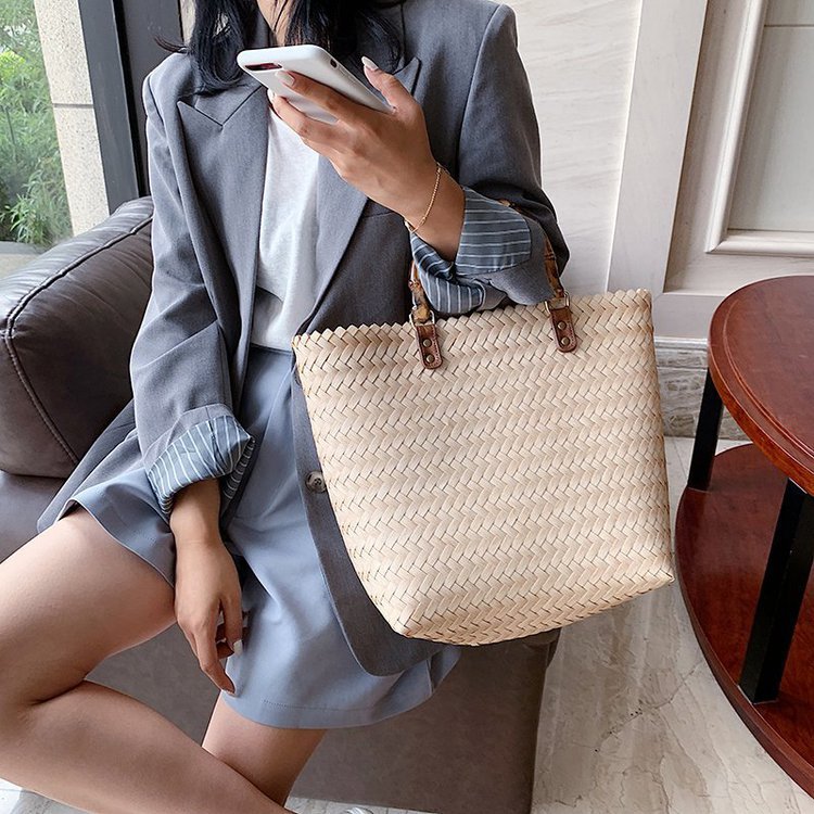 Handmade crochet straw knit woven summer bag for women from the summer collection