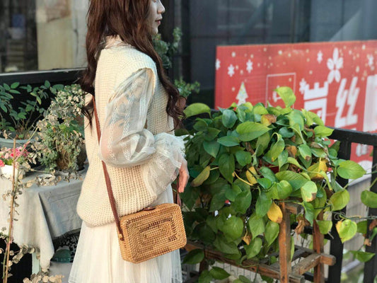 Handmade crochet straw knit woven summer bag for women from the summer collection