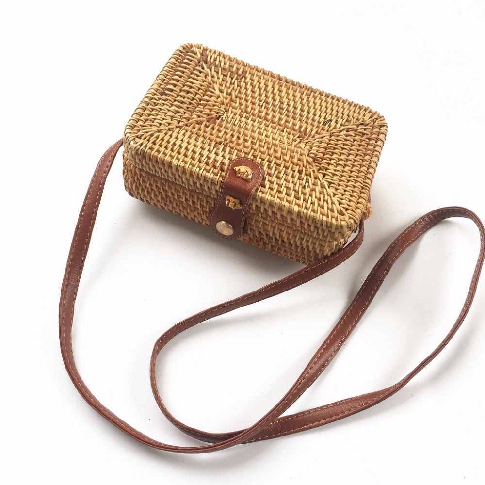 Handmade crochet straw knit woven summer bag for women from the summer collection