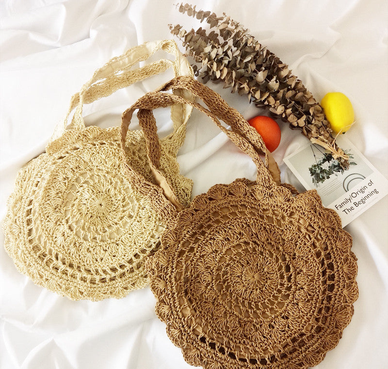 Handmade crochet straw knit woven summer bag for women from the summer collection