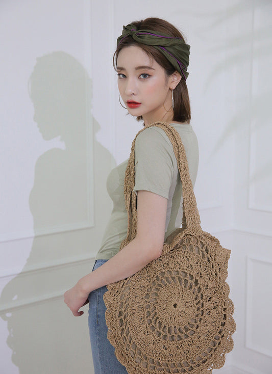 Handmade crochet straw knit woven summer bag for women from the summer collection
