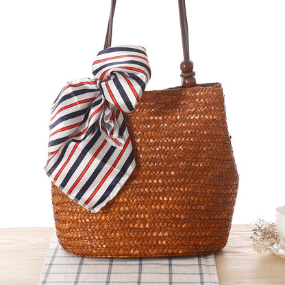 Handmade crochet straw knit woven summer bag for women from the summer collection