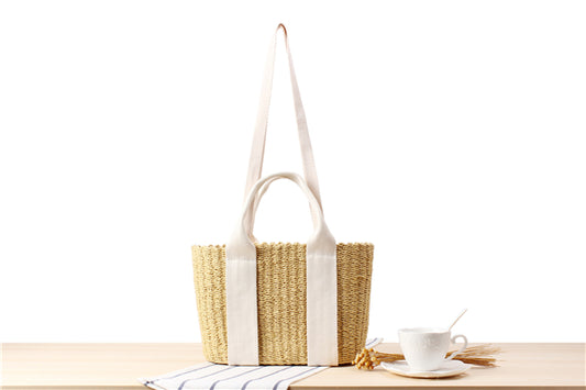 Handmade crochet straw knit woven summer bag for women from the summer collection