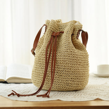 Handmade crochet straw knit woven summer bag for women from the summer collection