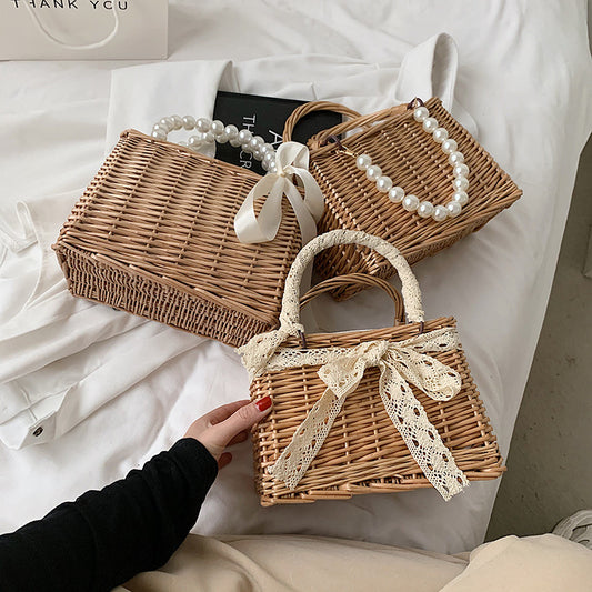 Handmade crochet straw knit woven summer bag for women from the summer collection