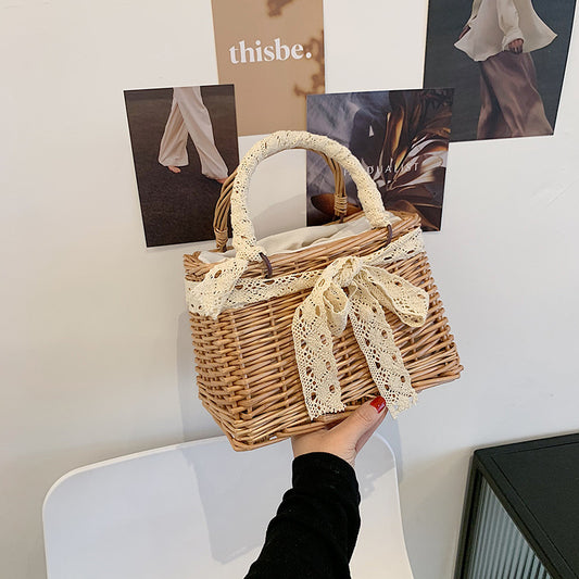 Handmade crochet straw knit woven summer bag for women from the summer collection