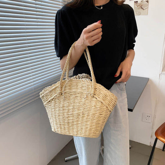 Handmade crochet straw knit woven summer bag for women from the summer collection