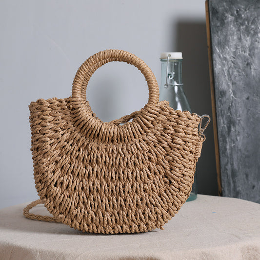 Handmade crochet straw knit woven summer bag for women from the summer collection