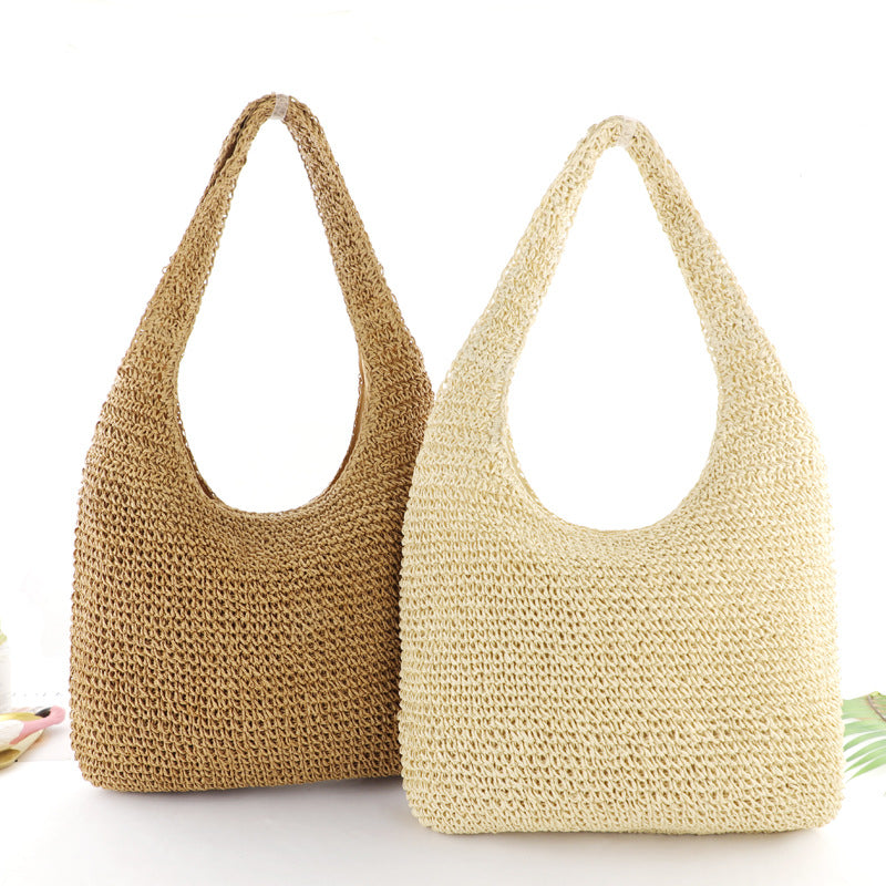 Handmade crochet straw knit woven summer bag for women from the summer collection