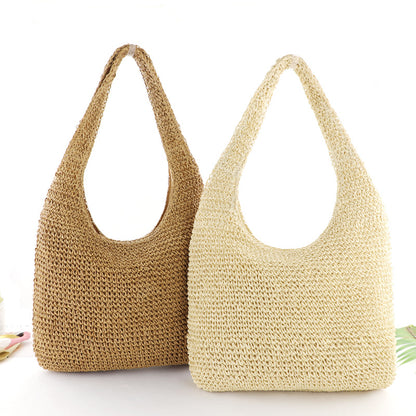 Handmade crochet straw knit woven summer bag for women from the summer collection