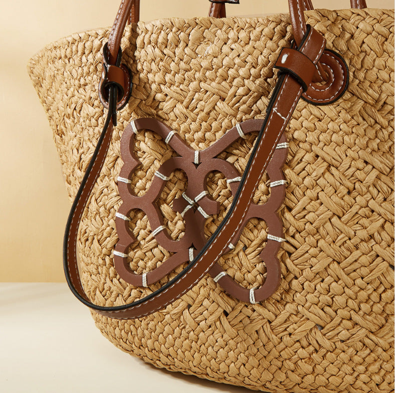 Handmade crochet straw knit woven summer bag for women from the summer collection