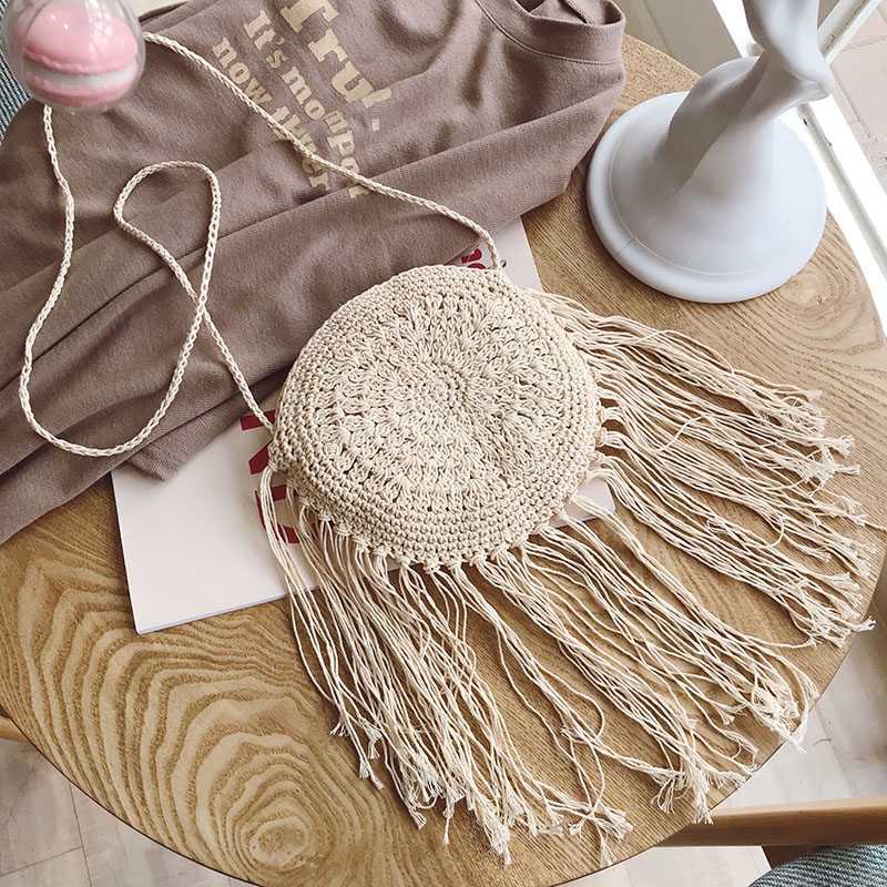 Handmade crochet straw knit woven summer bag for women from the summer collection
