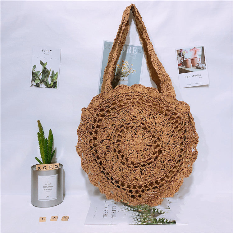 Handmade crochet straw knit woven summer bag for women from the summer collection
